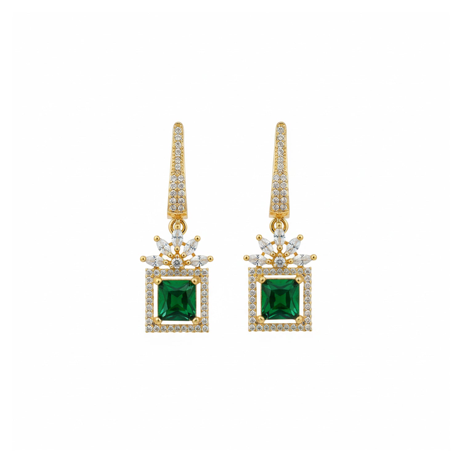 Mireya - Earrings with Emerald Style Square Stones