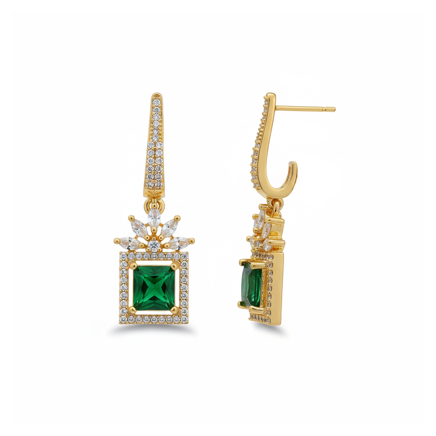 Mireya - Earrings with Emerald Style Square Stones