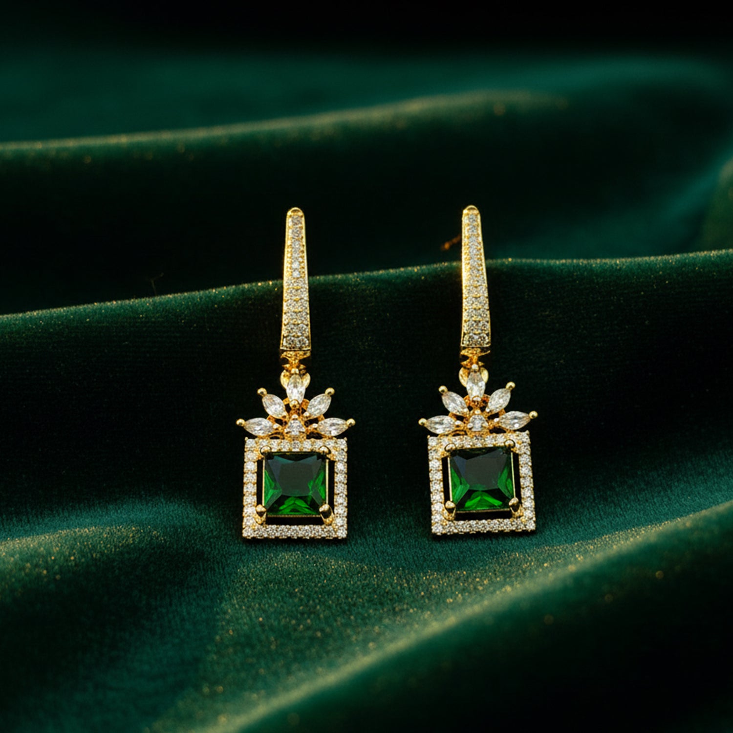Mireya - Earrings with Emerald Style Square Stones