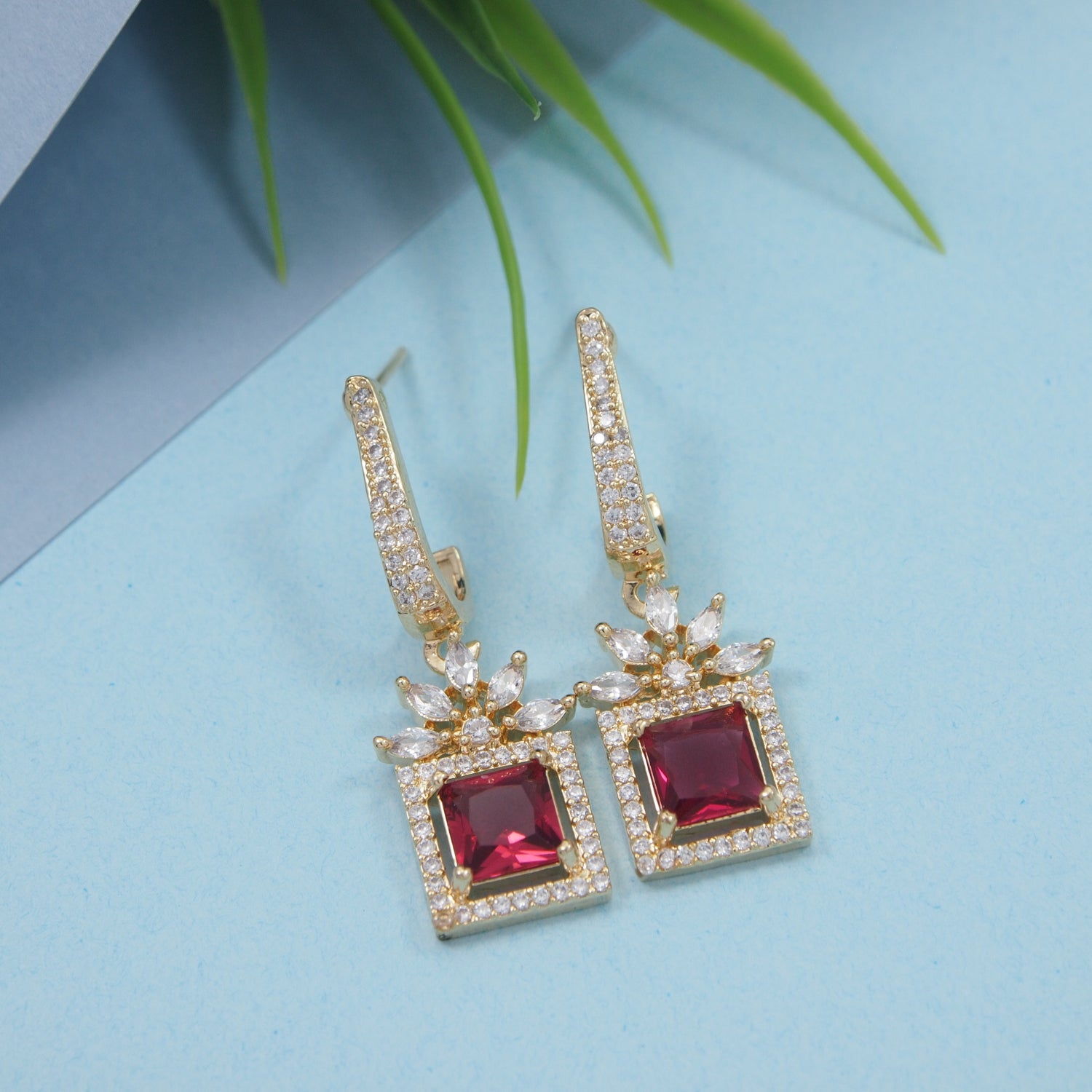 Mireya - Earrings with Ruby Style Square Stones