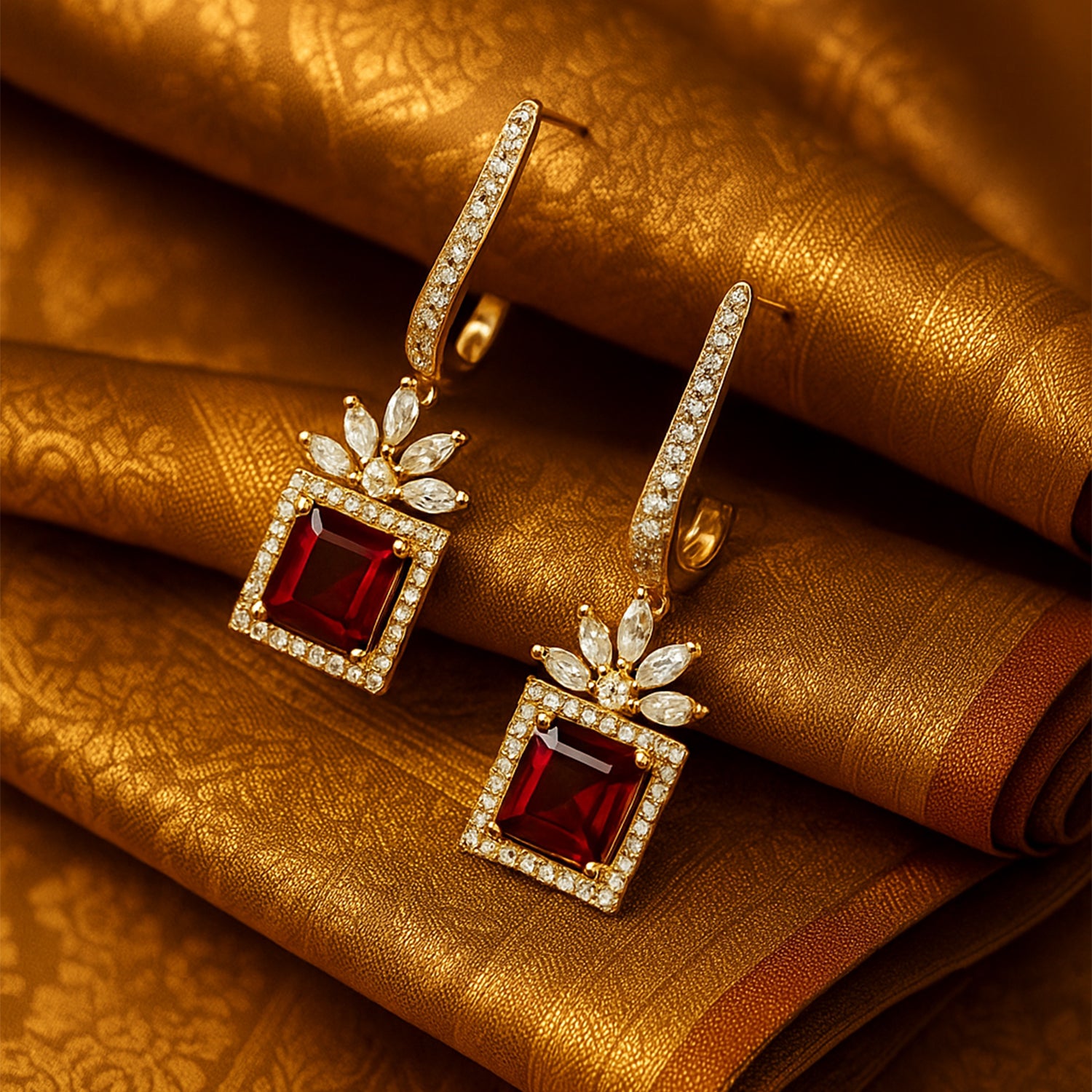 Mireya - Earrings with Ruby Style Square Stones