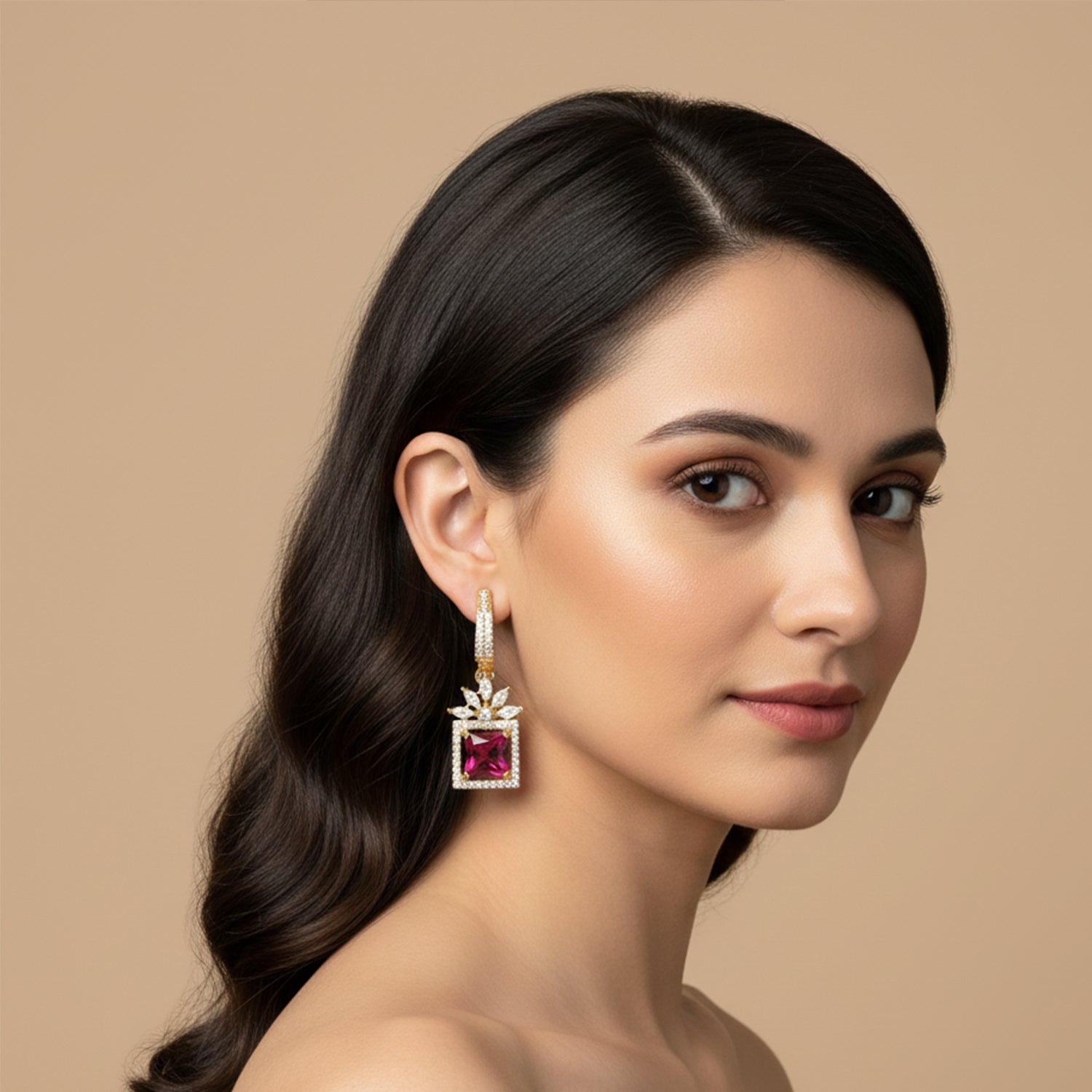 Mireya - Earrings with Ruby Style Square Stones