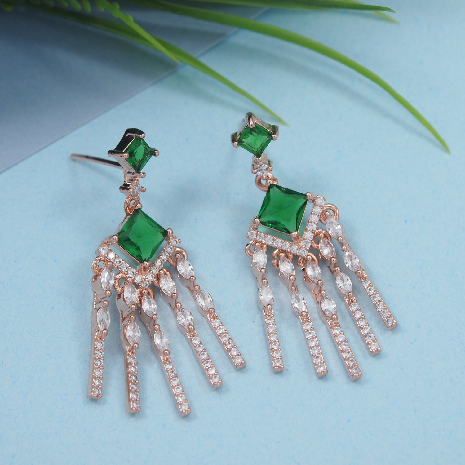 Aarvika - American Diamond Earrings with Green & Emerald Style Stones