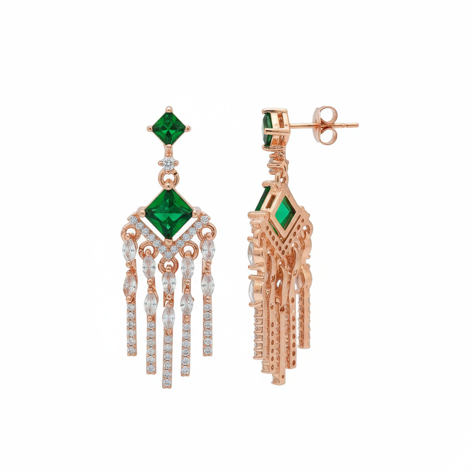 Aarvika - American Diamond Earrings with Green & Emerald Style Stones