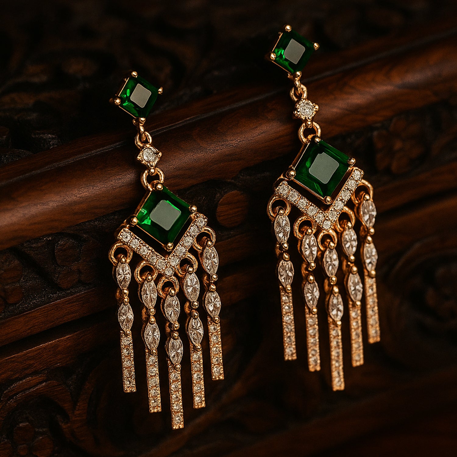 Aarvika - American Diamond Earrings with Green & Emerald Style Stones