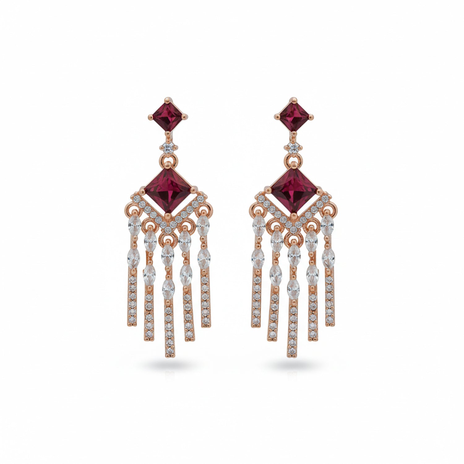 Aarvika - American Diamond Earrings with Ruby & Emerald Style Stones