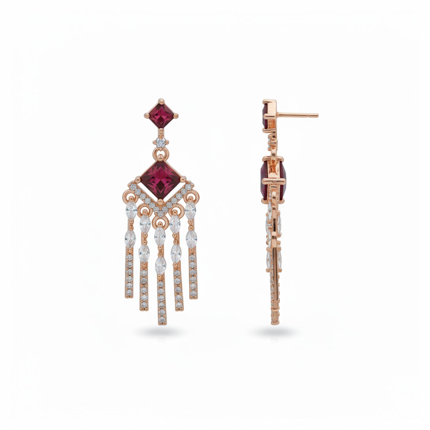 Aarvika - American Diamond Earrings with Ruby Style Stones