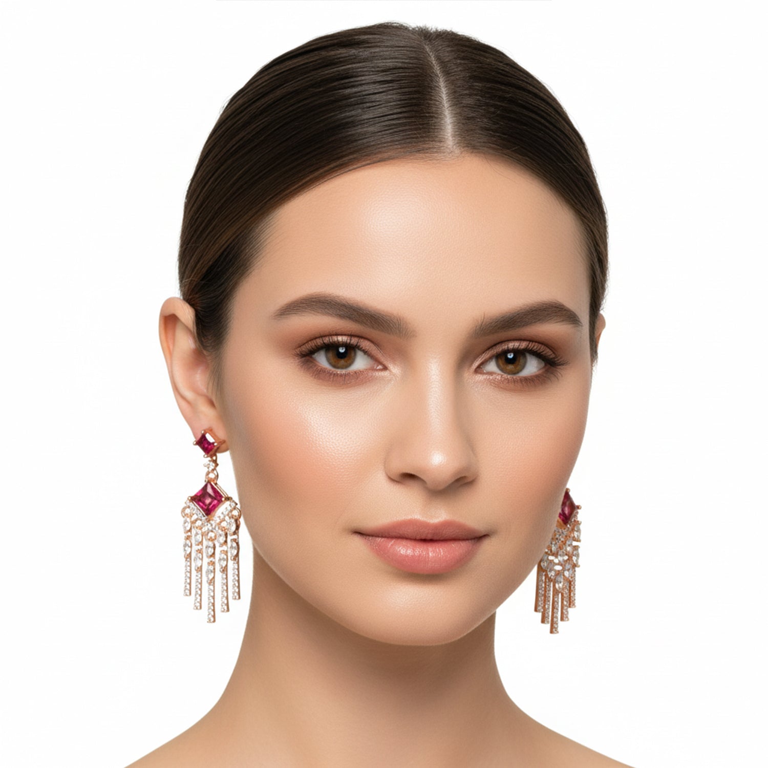 Aarvika - American Diamond Earrings with Ruby & Emerald Style Stones