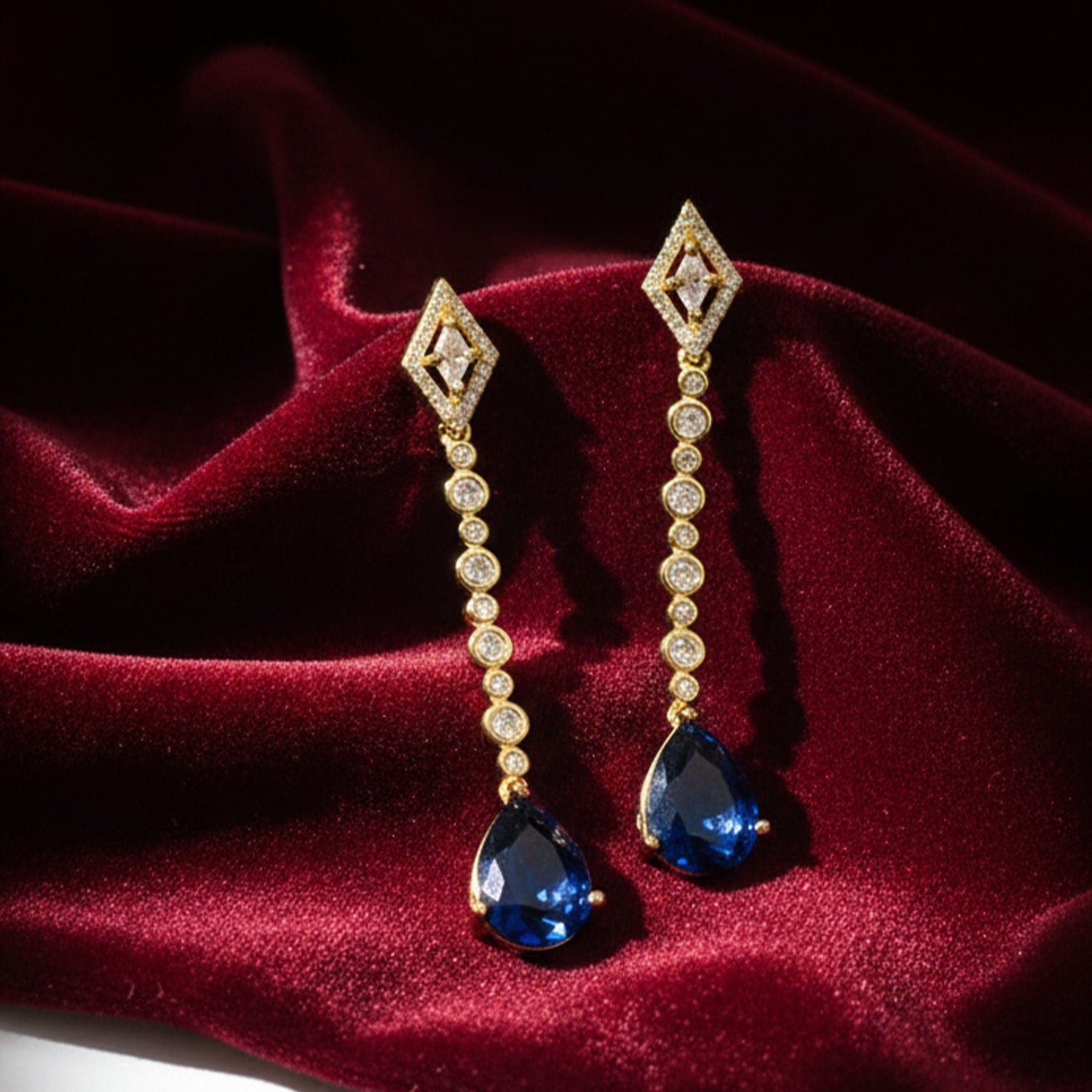 Zehana - American Diamond Long Drop Earrings Style Stones