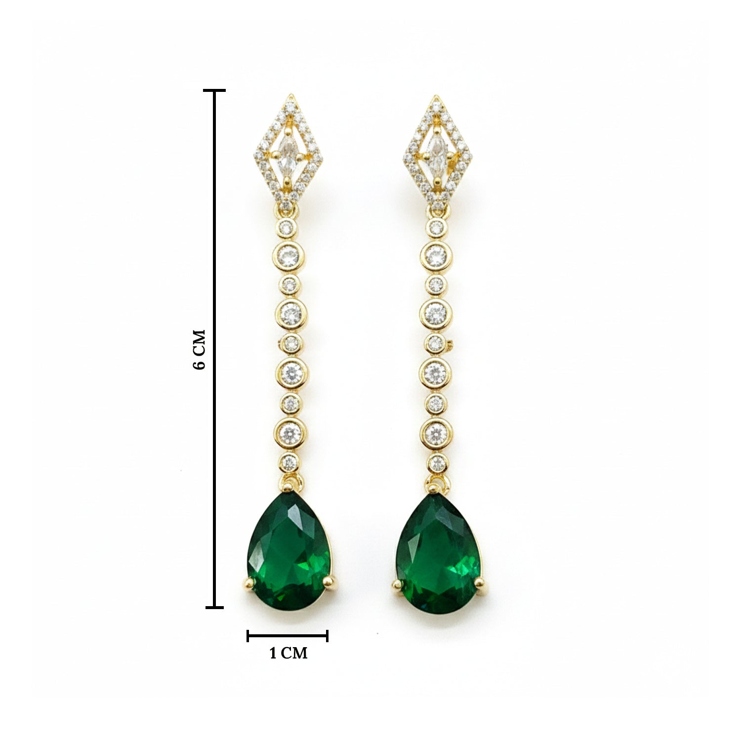 Zehana - Long Drop Earrings with Emerald Style Teardrop Stones