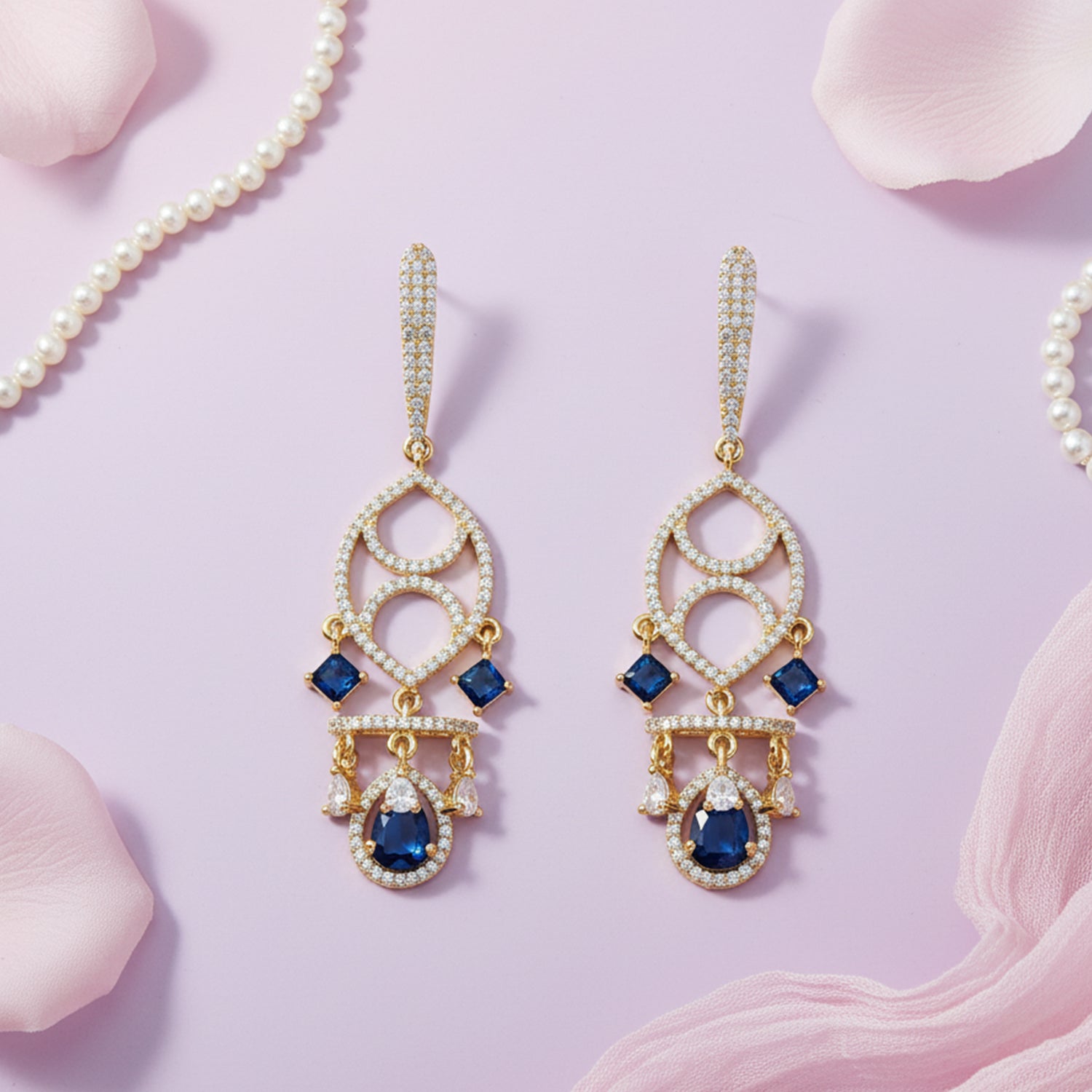 Naysha - American Diamond Earrings Blue Style Stones