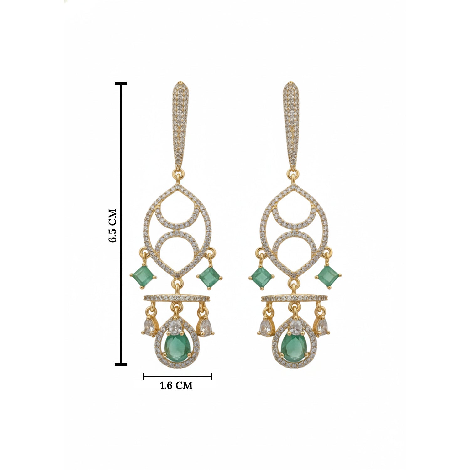 Naysha - American Diamond Chandelier Earrings with Mint Green Style Stones