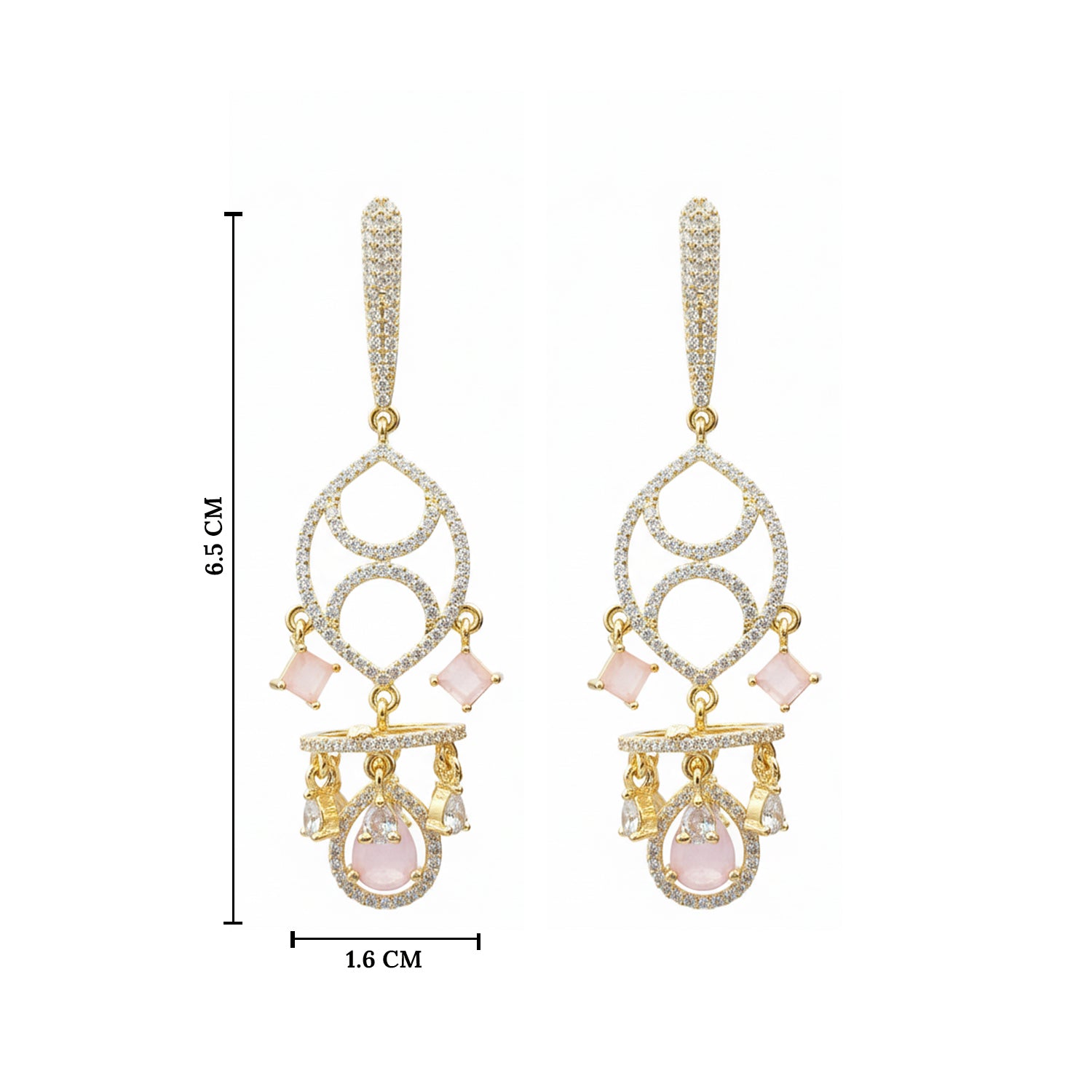 Naysha - American Diamond Chandelier Earrings with Pink Stone Detailing