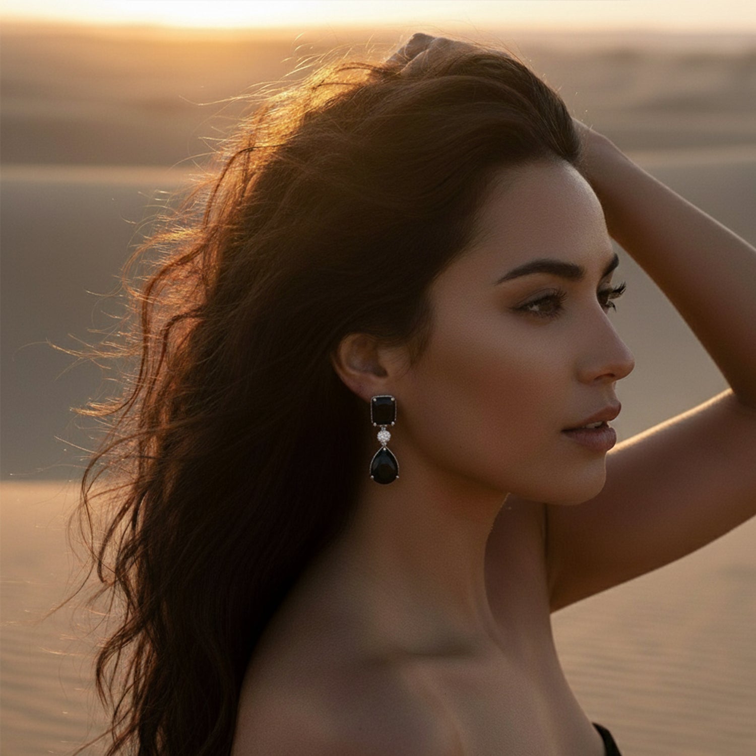 Lia Silver Black Earrings