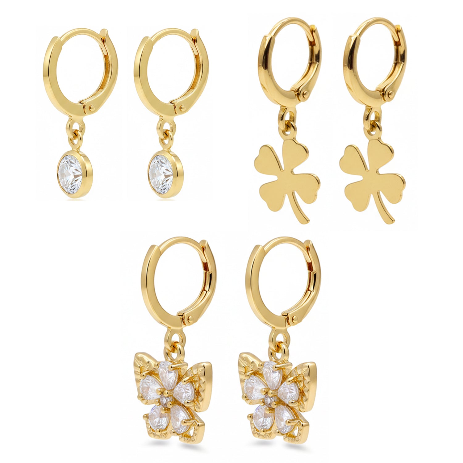 Lucy- Stylish Drop Earrings Featuring Solitaire, Clover, and Butterfly