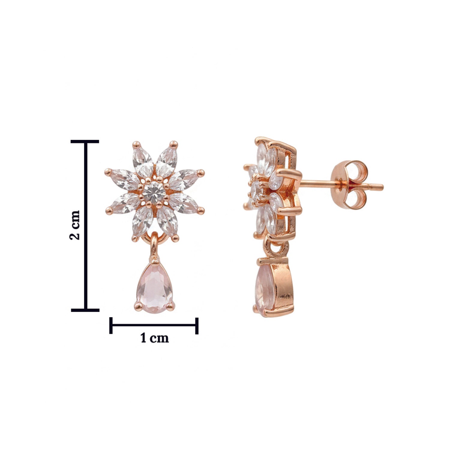 Elena White Bloom Drop Earrings in Rose Gold Finish