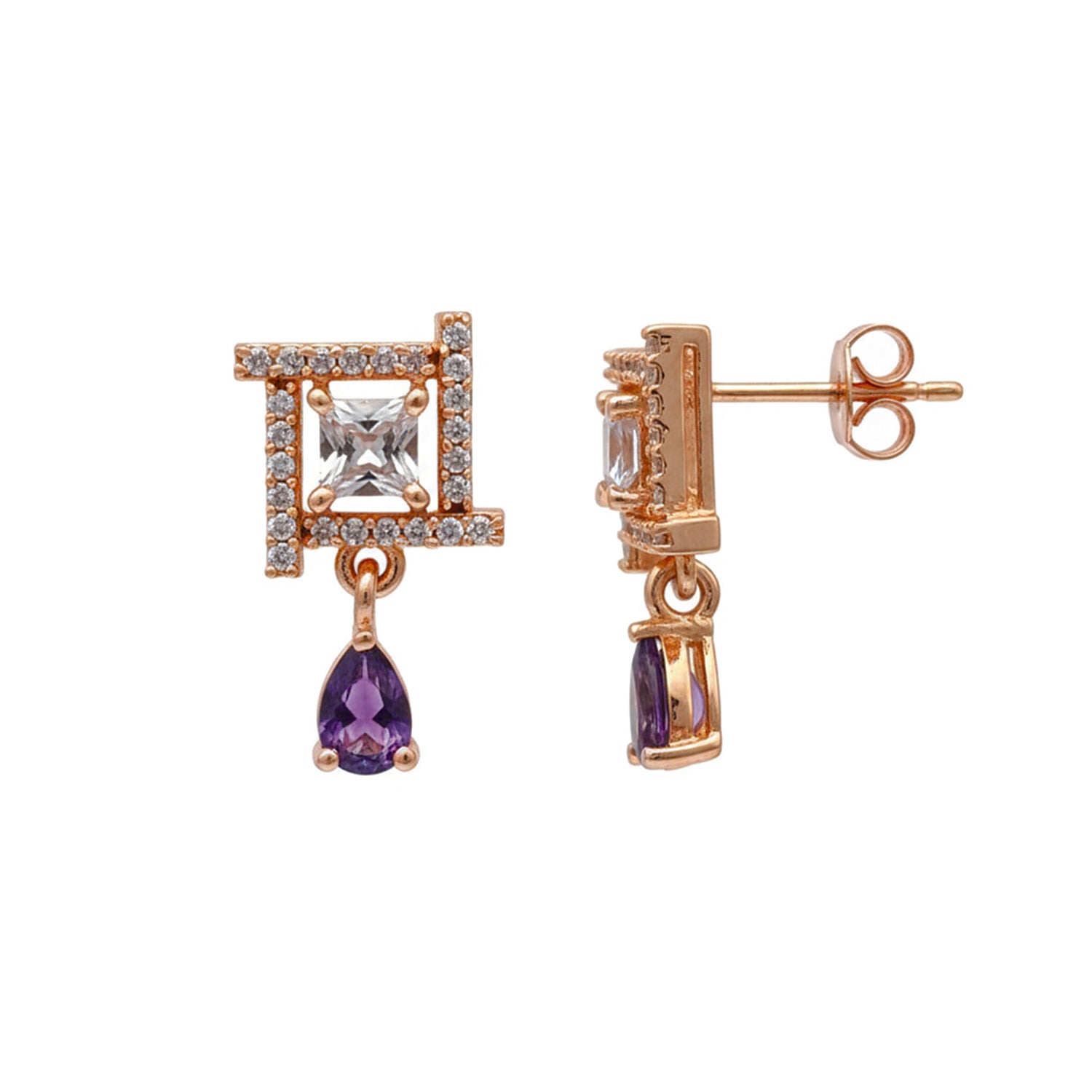 Celina- Purple Drop Geometric Stud Earrings