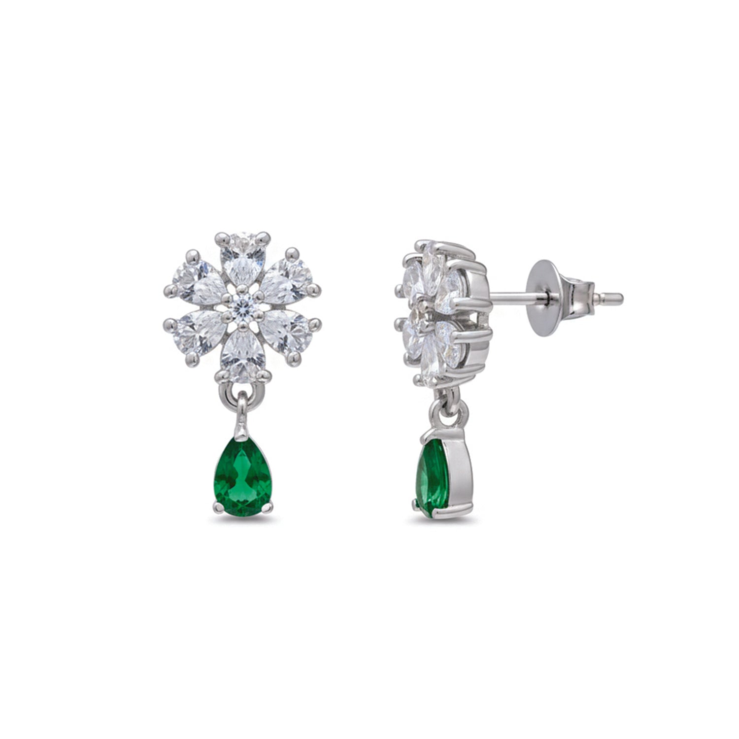 Elara- GreenTeardrop Floral Studs
