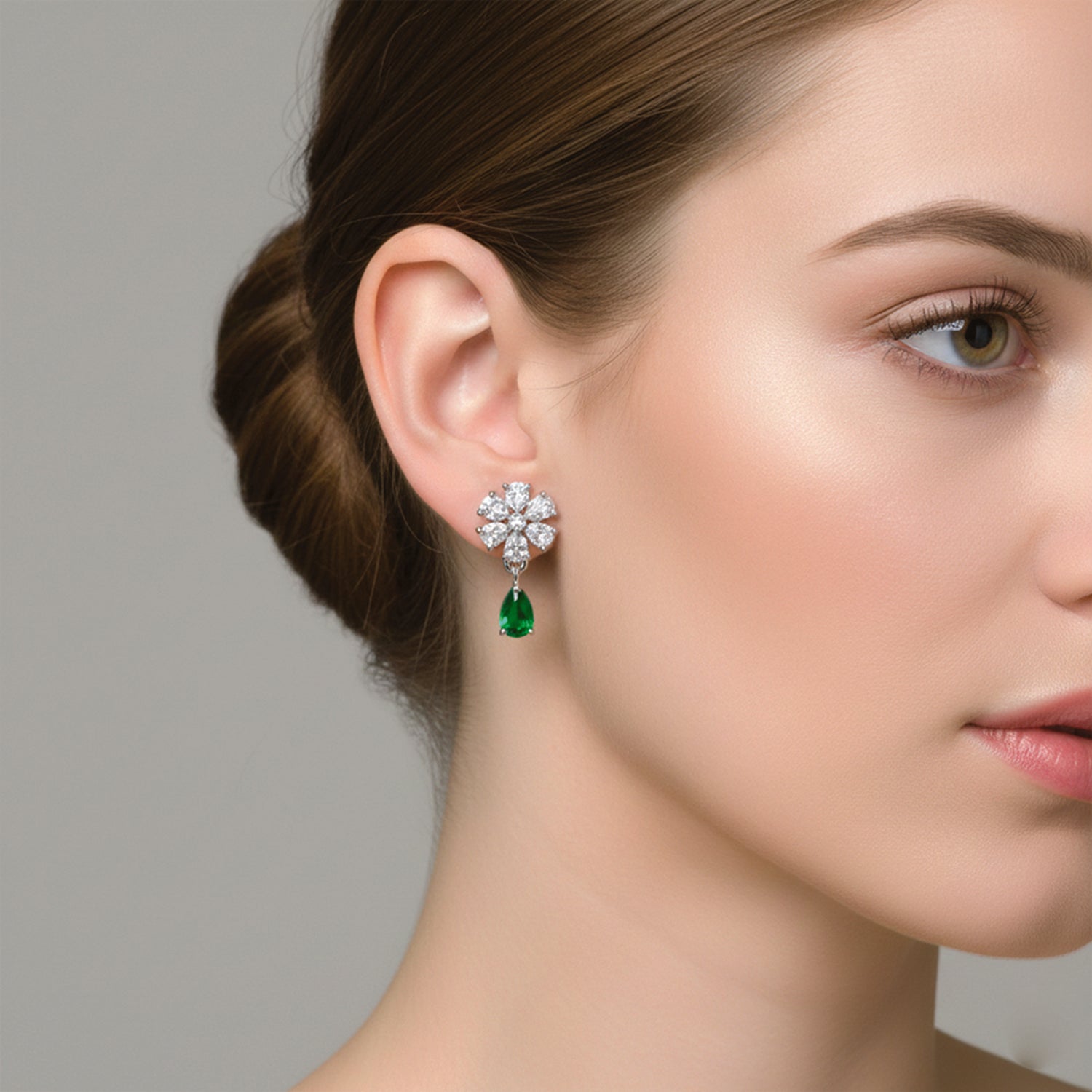 Elara- GreenTeardrop Floral Studs