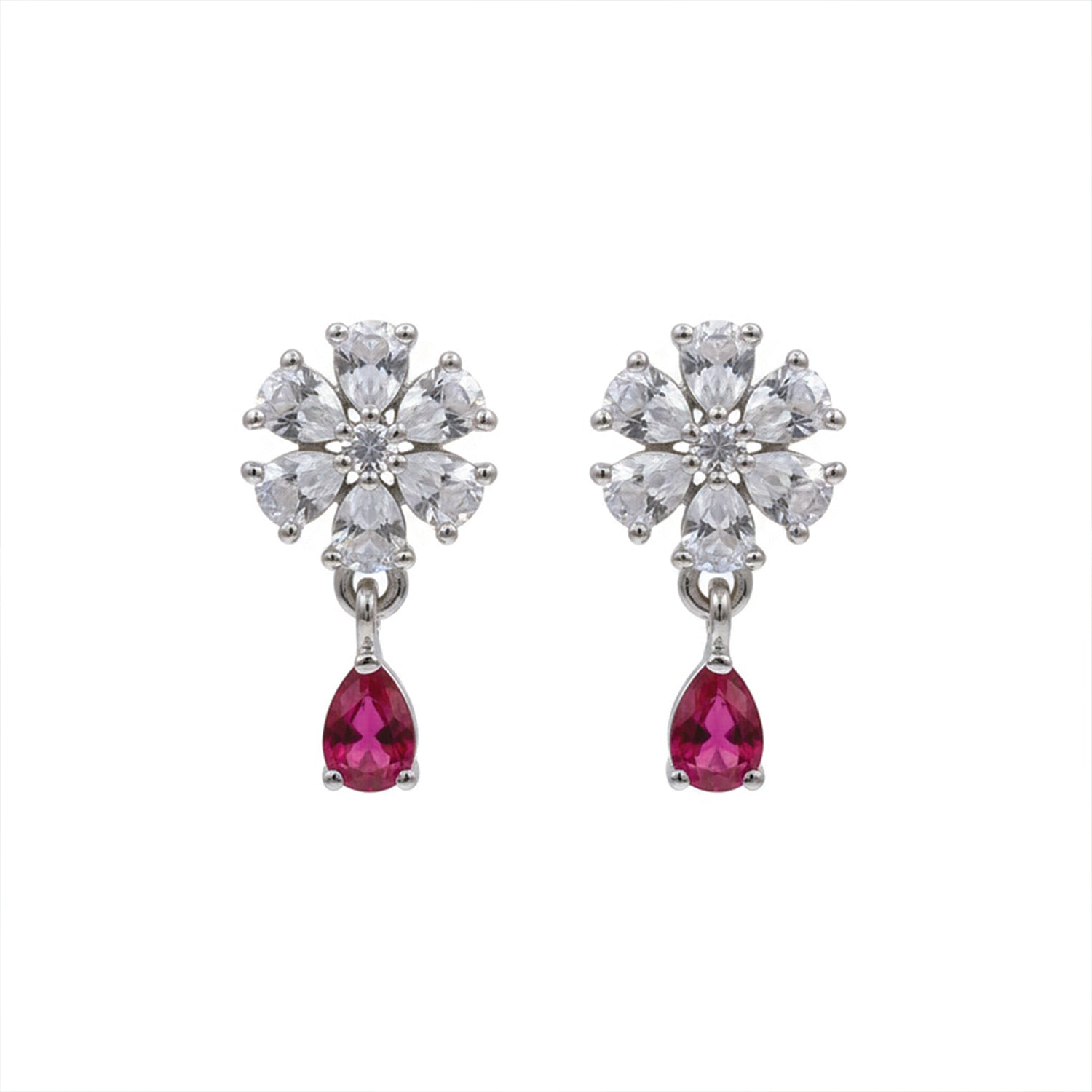 Elara- Dark Pink Teardrop Floral Studs