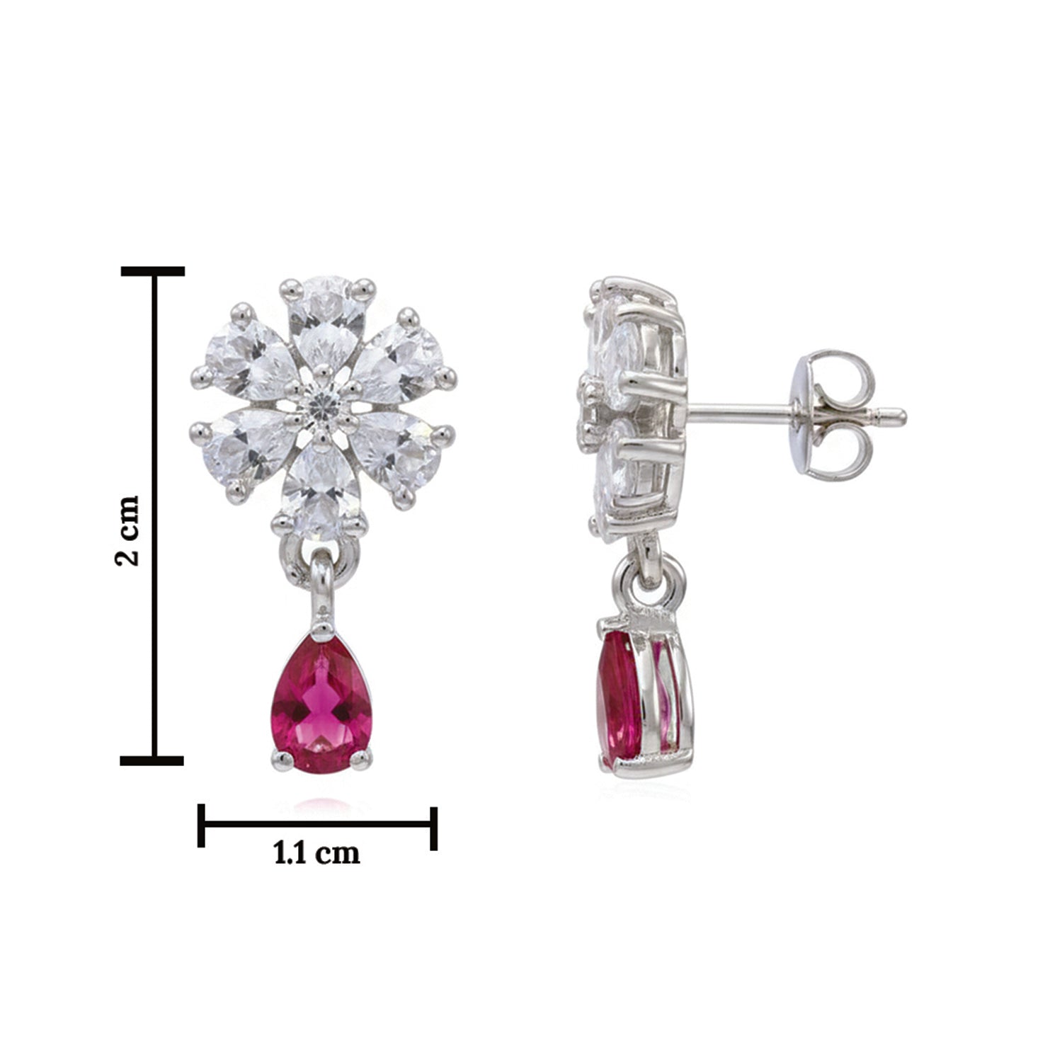 Elara- Dark Pink Teardrop Floral Studs
