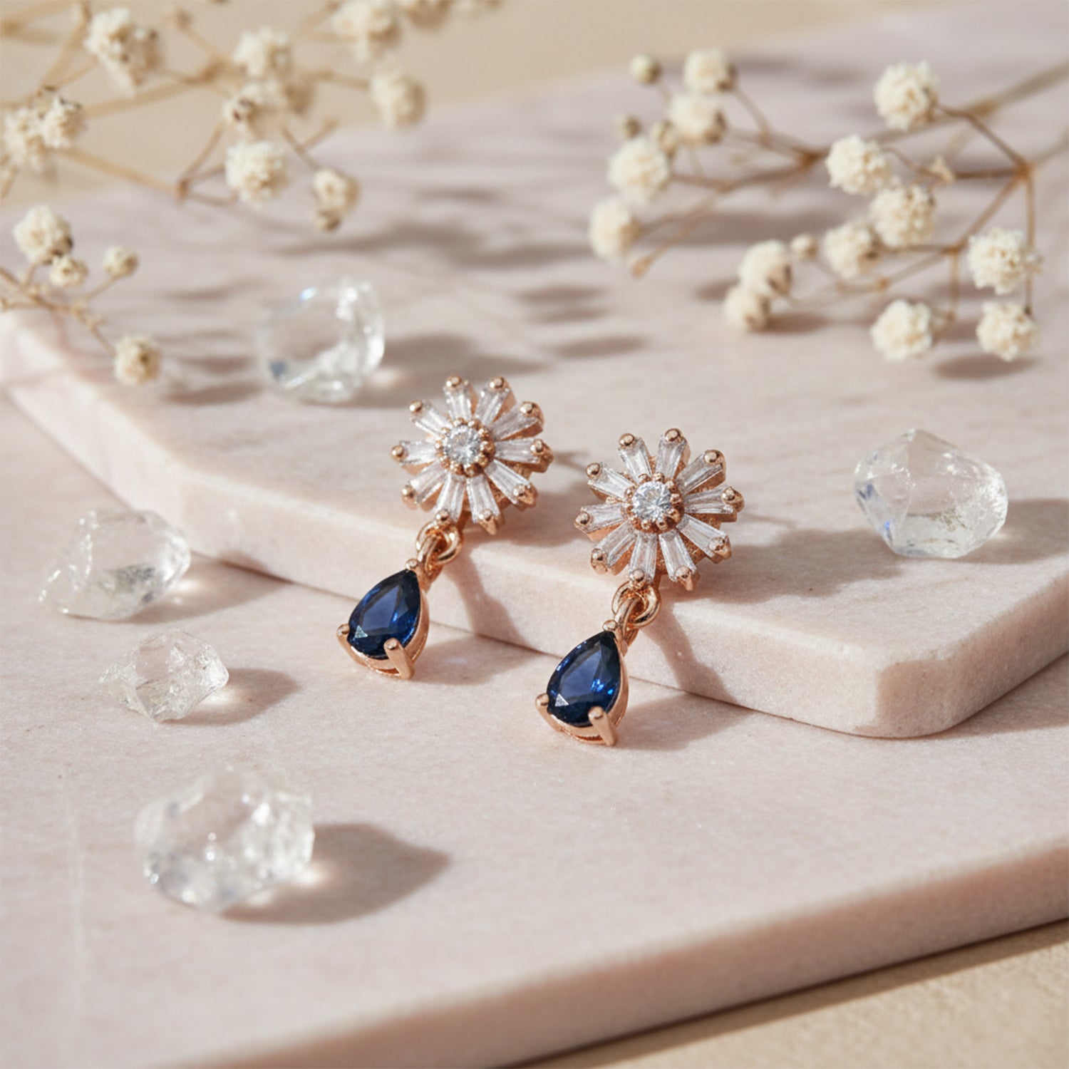 Victoria- Blue Flower Drop Earrings