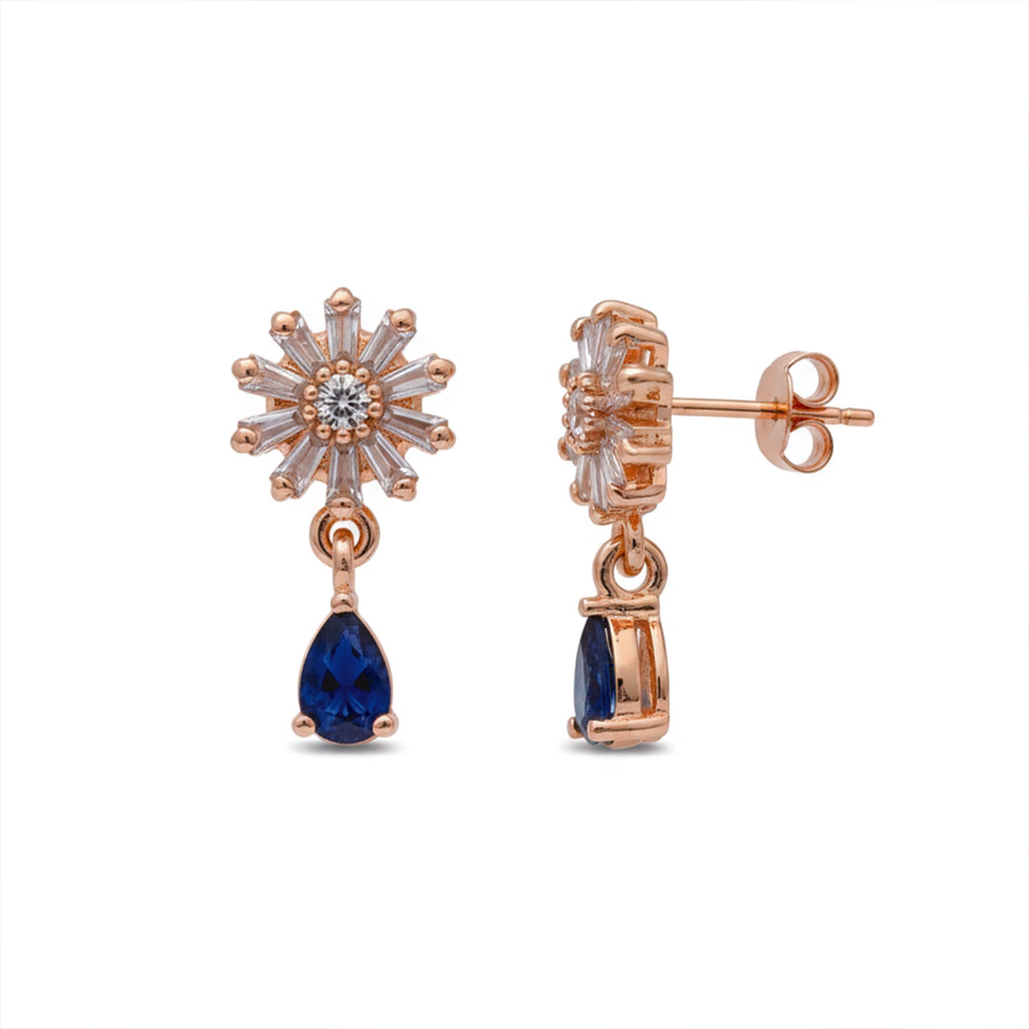 Victoria- Blue Flower Drop Earrings