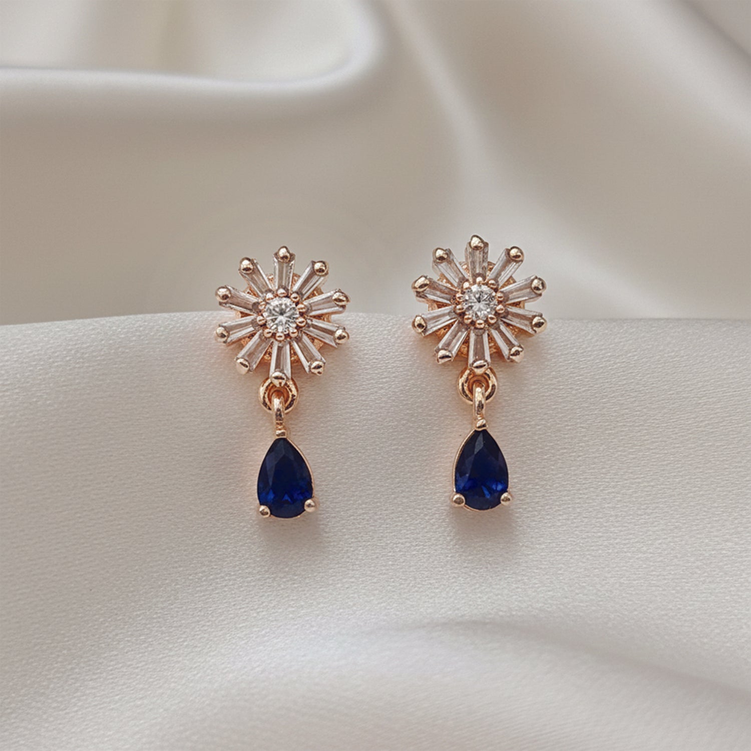 Victoria- Blue Flower Drop Earrings