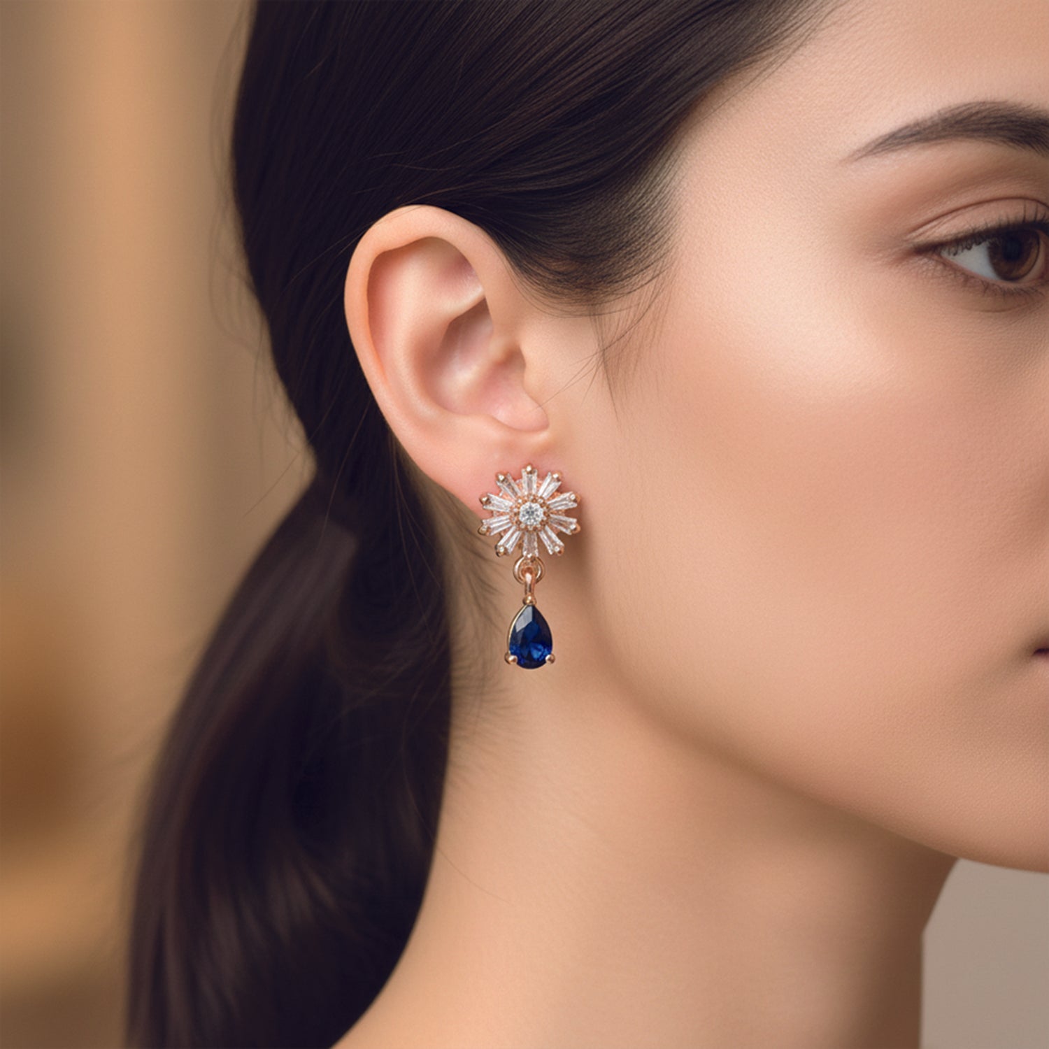 Victoria- Blue Flower Drop Earrings