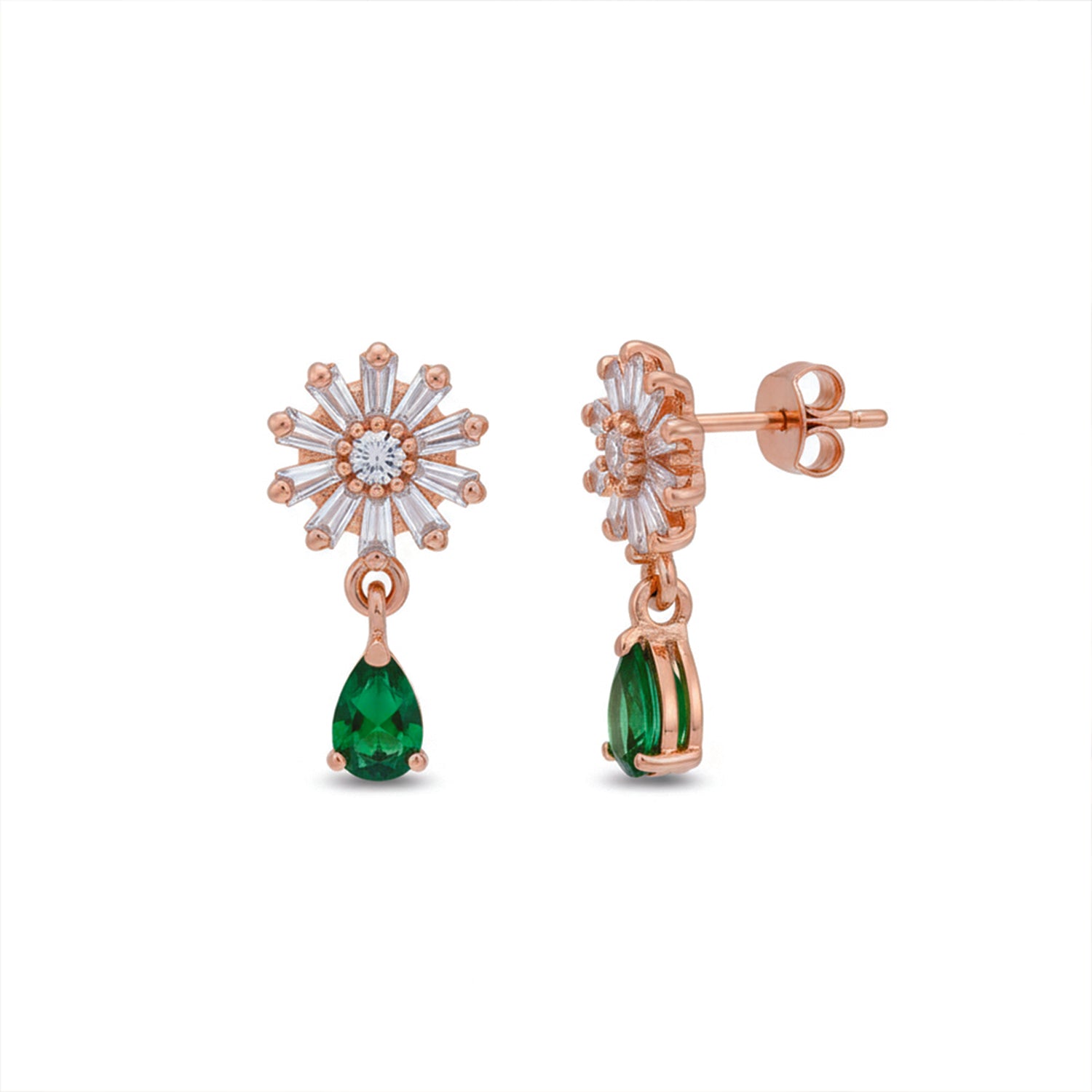 Victoria- Green Flower Drop Earrings
