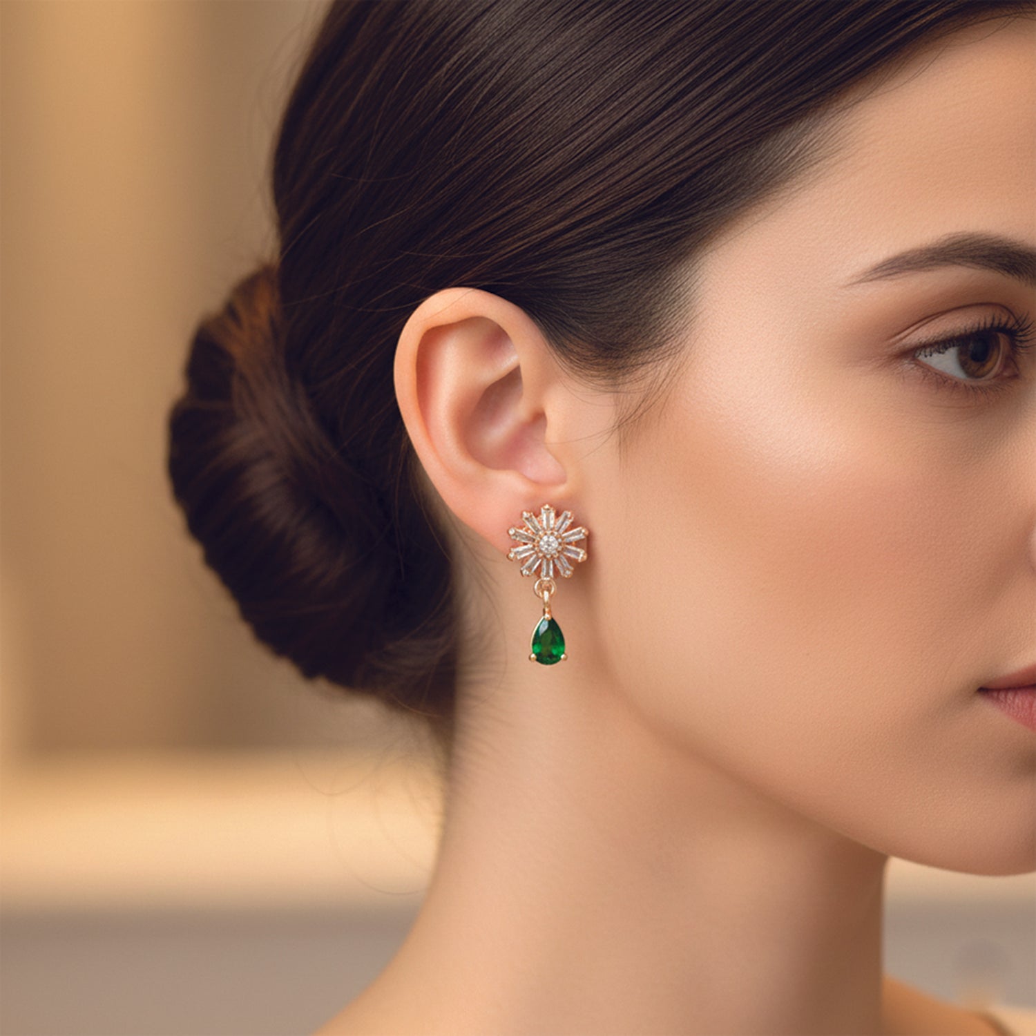 Victoria- Green Flower Drop Earrings