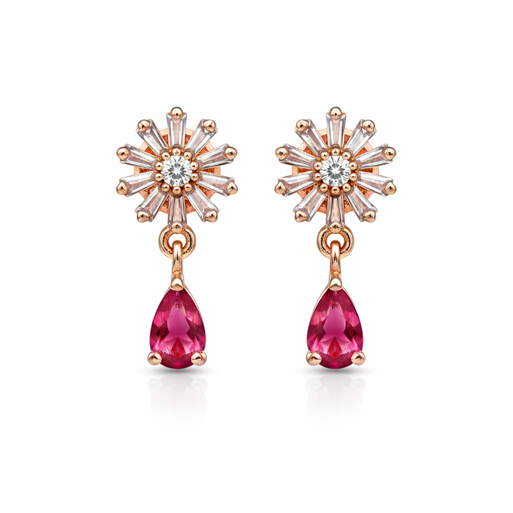 Victoria- Dark Pink Flower Drop Earrings