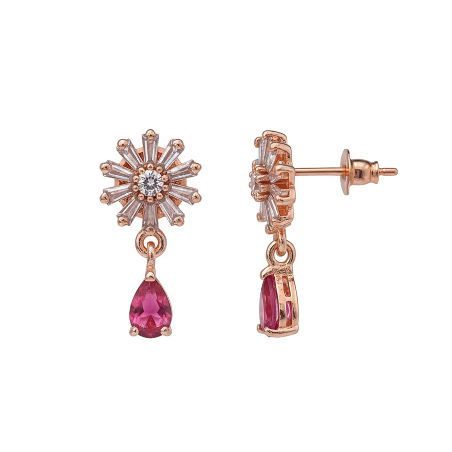 Victoria- Dark Pink Flower Drop Earrings