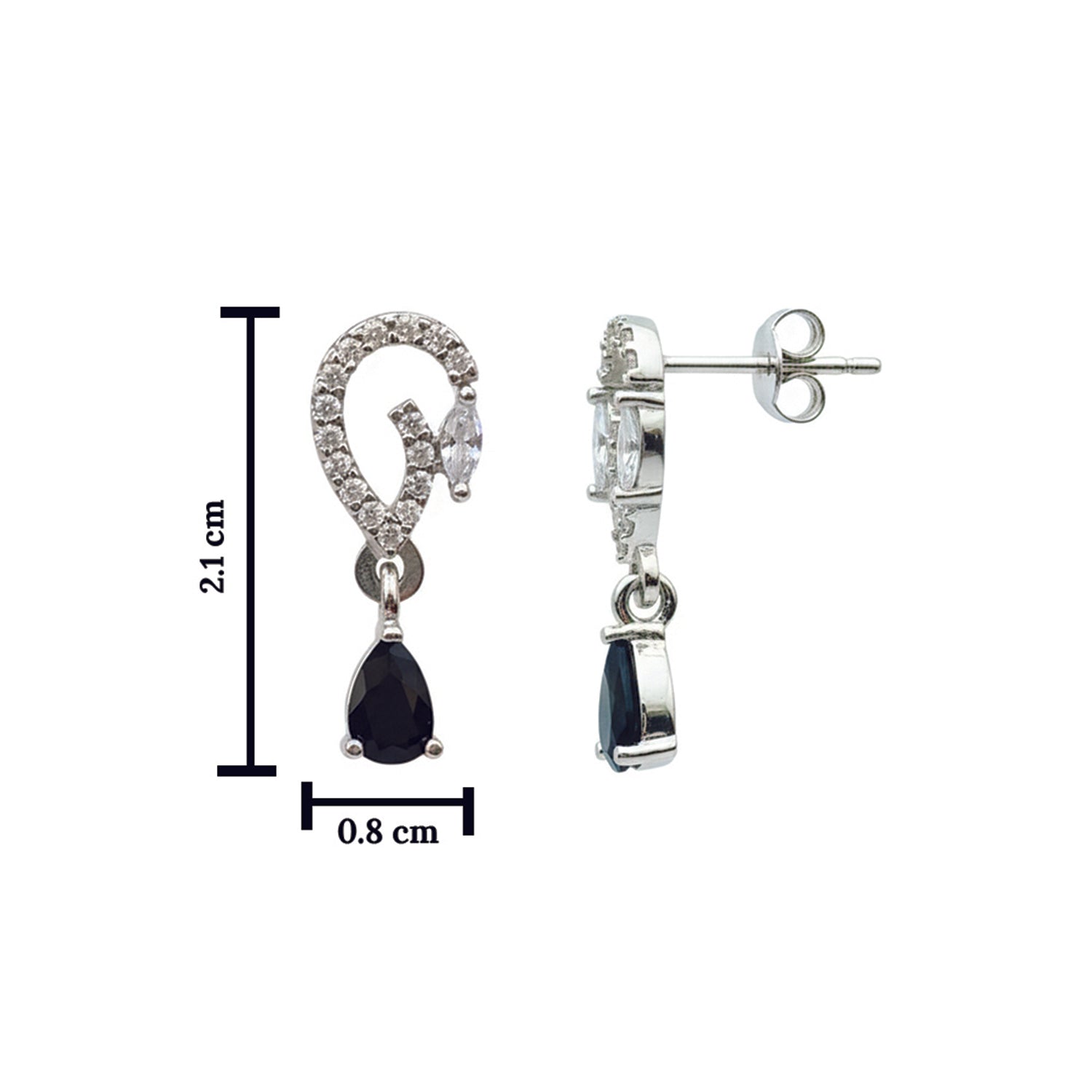 Aveline- Black Onyx Pear-Cut Drop Earrings with Diamond Swirl Accents