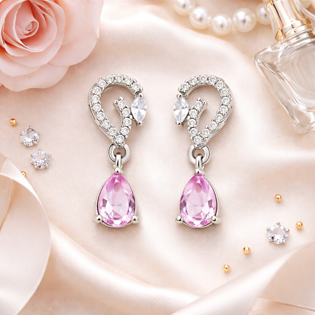 Aveline- Pink CZ Stone Drop Earrings