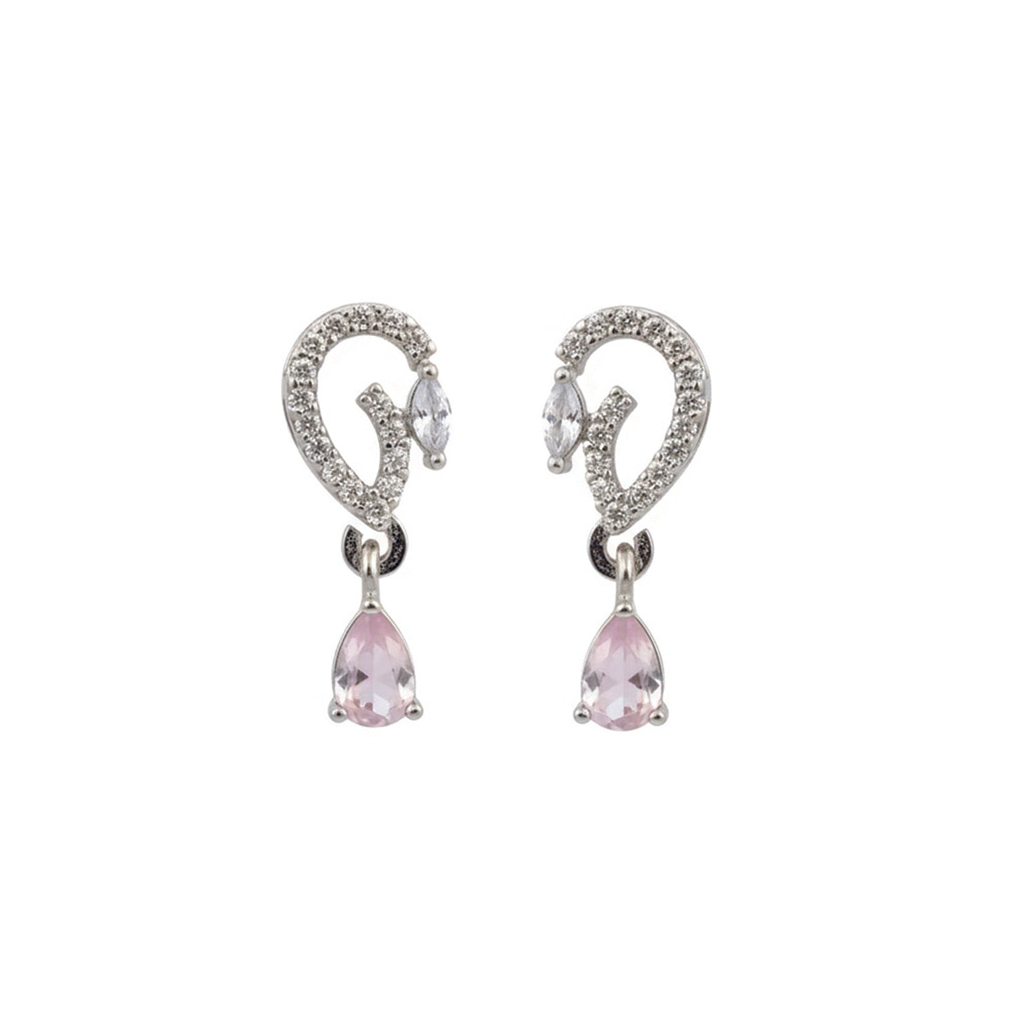 Aveline- Pink Onyx Pear-Cut Drop Earrings with Diamond Swirl Accents