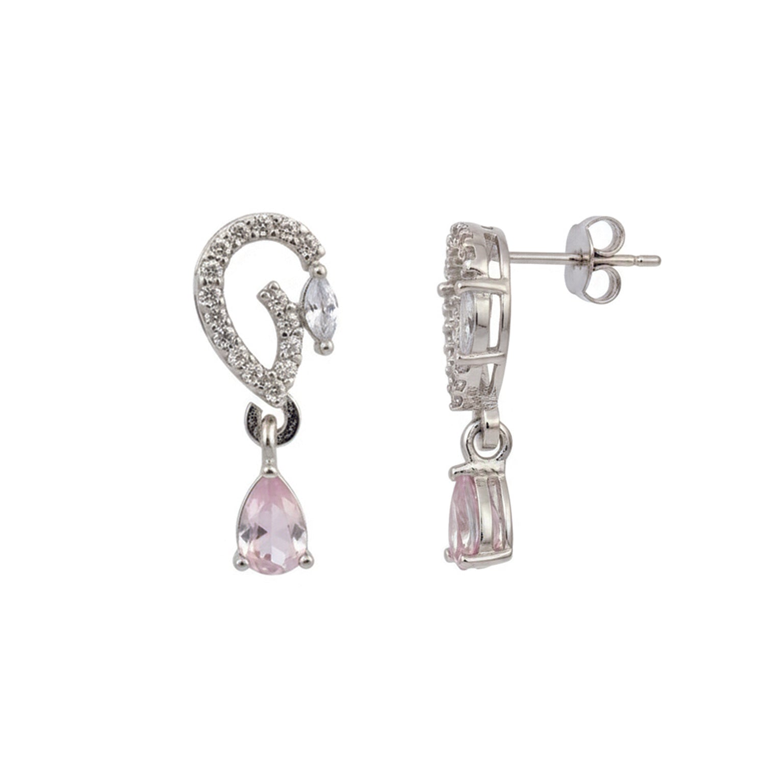 Aveline- Pink Onyx Pear-Cut Drop Earrings with Diamond Swirl Accents