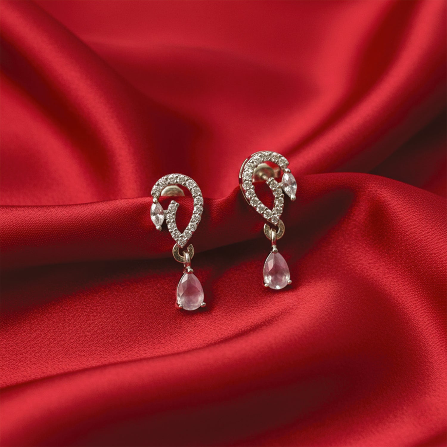 Aveline- Pink CZ Stone Drop Earrings