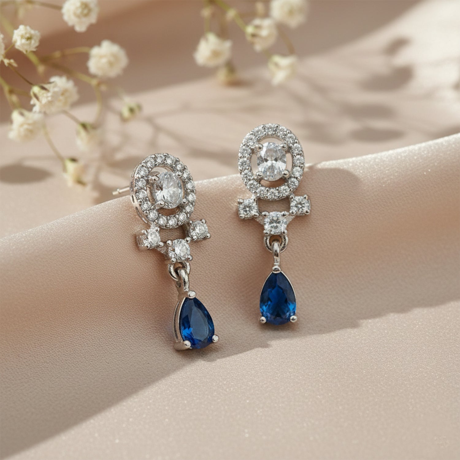 Kiaya- Blue Swirl Pear-Cut Drop Earrings in Sterling Silver