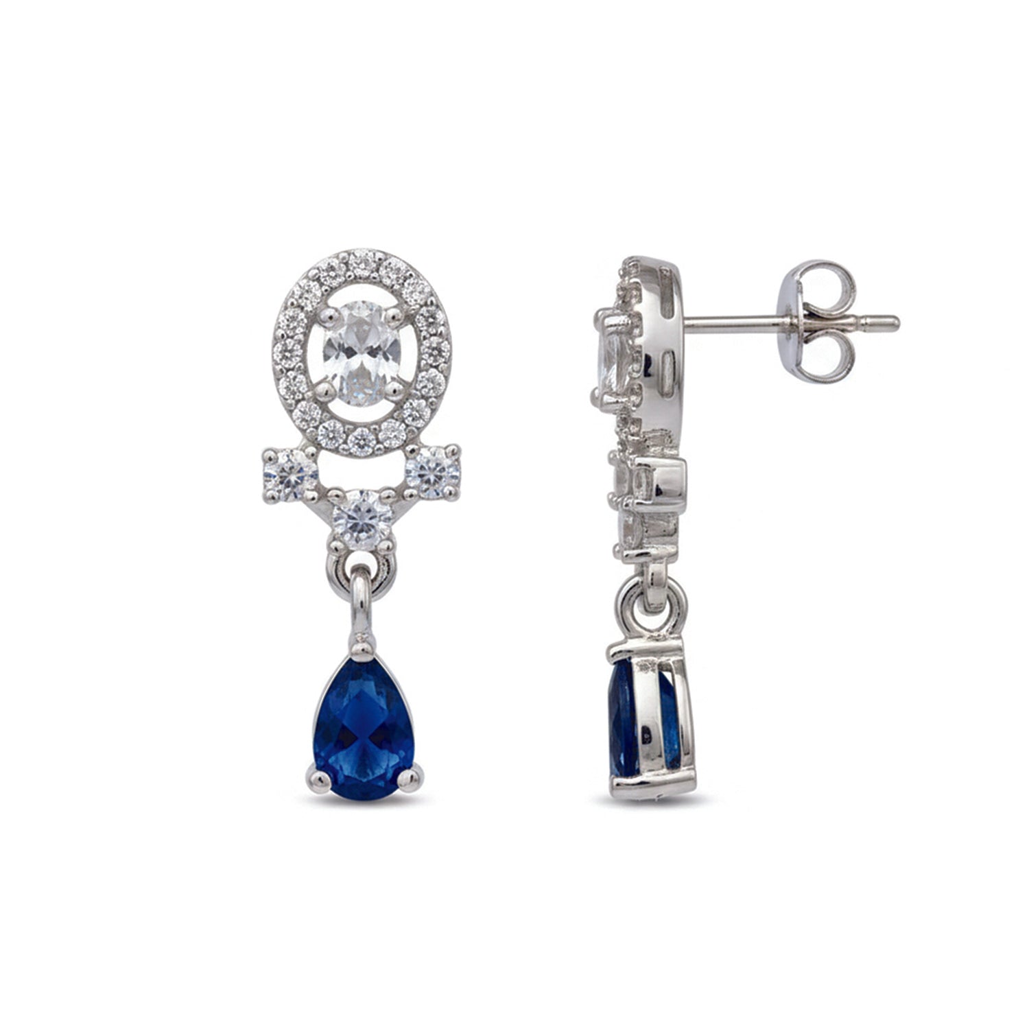 Kiaya- Blue Swirl Pear-Cut Drop Earrings in Sterling Silver