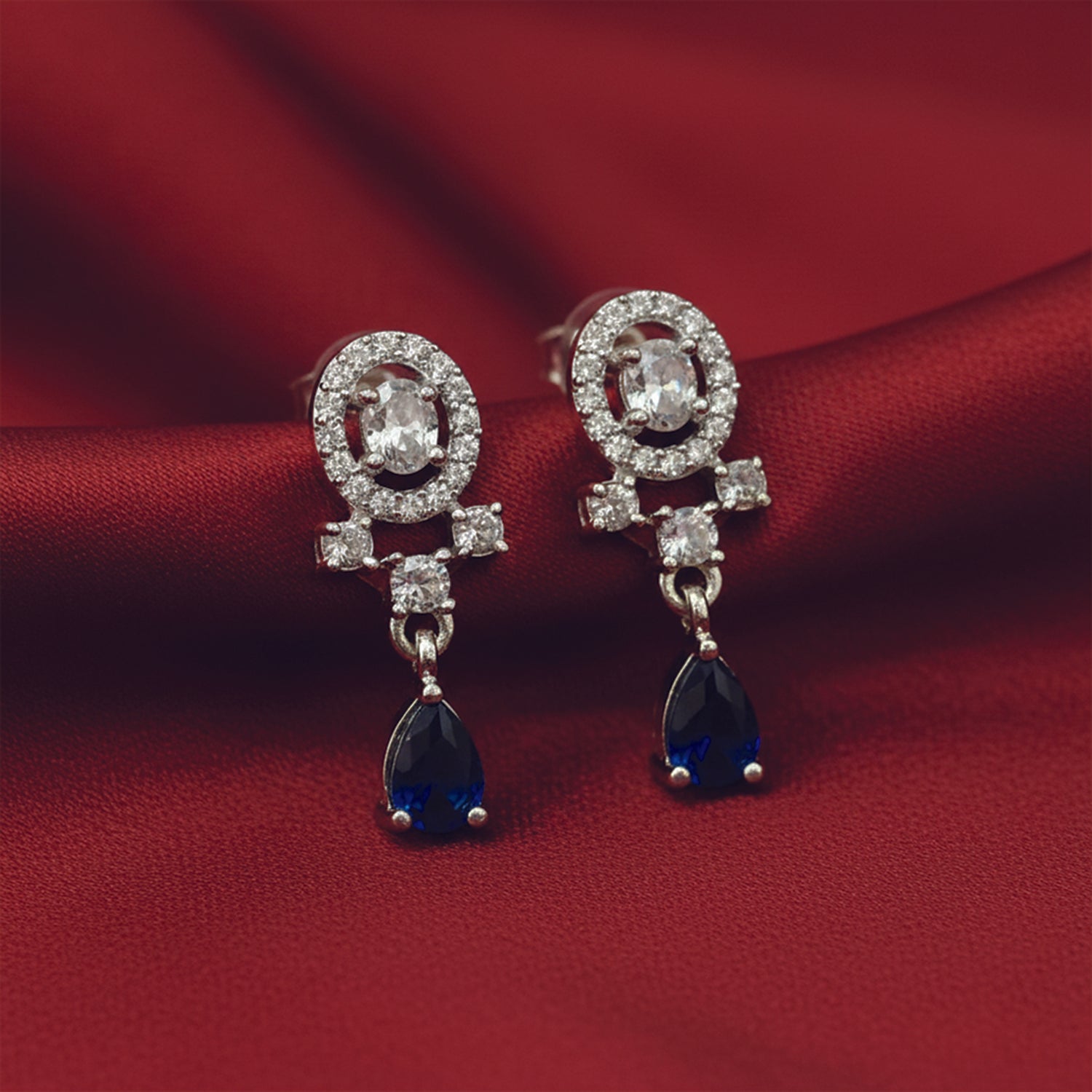 Kiaya- Blue Swirl Pear-Cut Drop Earrings in Sterling Silver