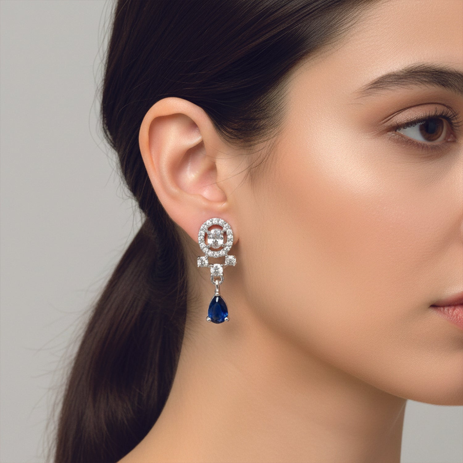 Kiaya- Blue Swirl Pear-Cut Drop Earrings in Sterling Silver