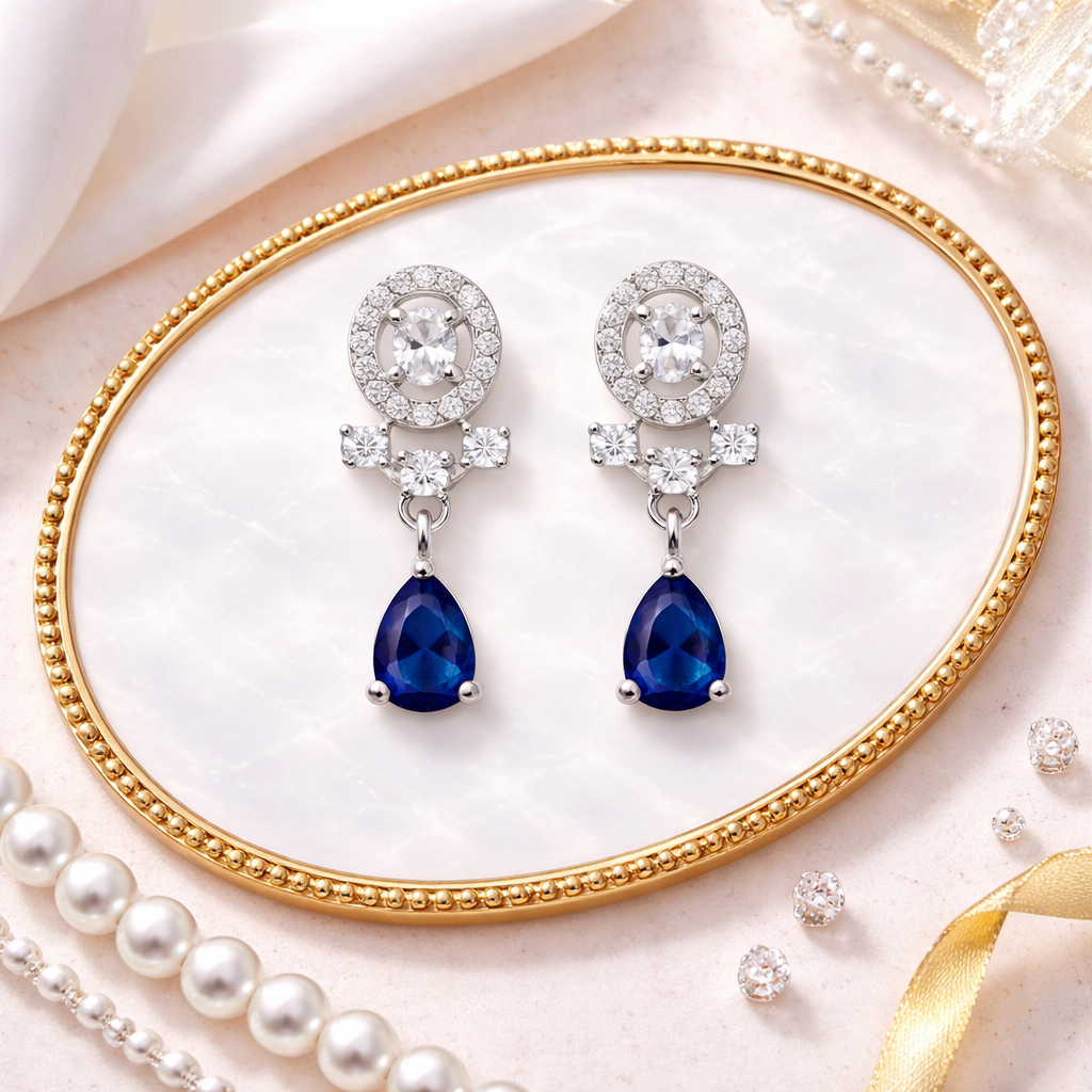 Kiaya- Blue Swirl Pear-Cut Drop Earrings in Sterling Silver