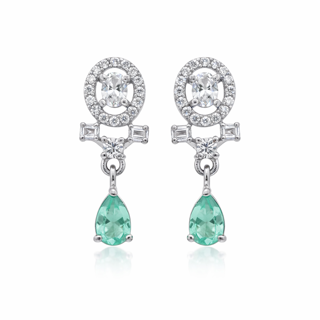 Kiaya- Mint Swirl Pear-Cut Drop Earrings in Sterling Silver