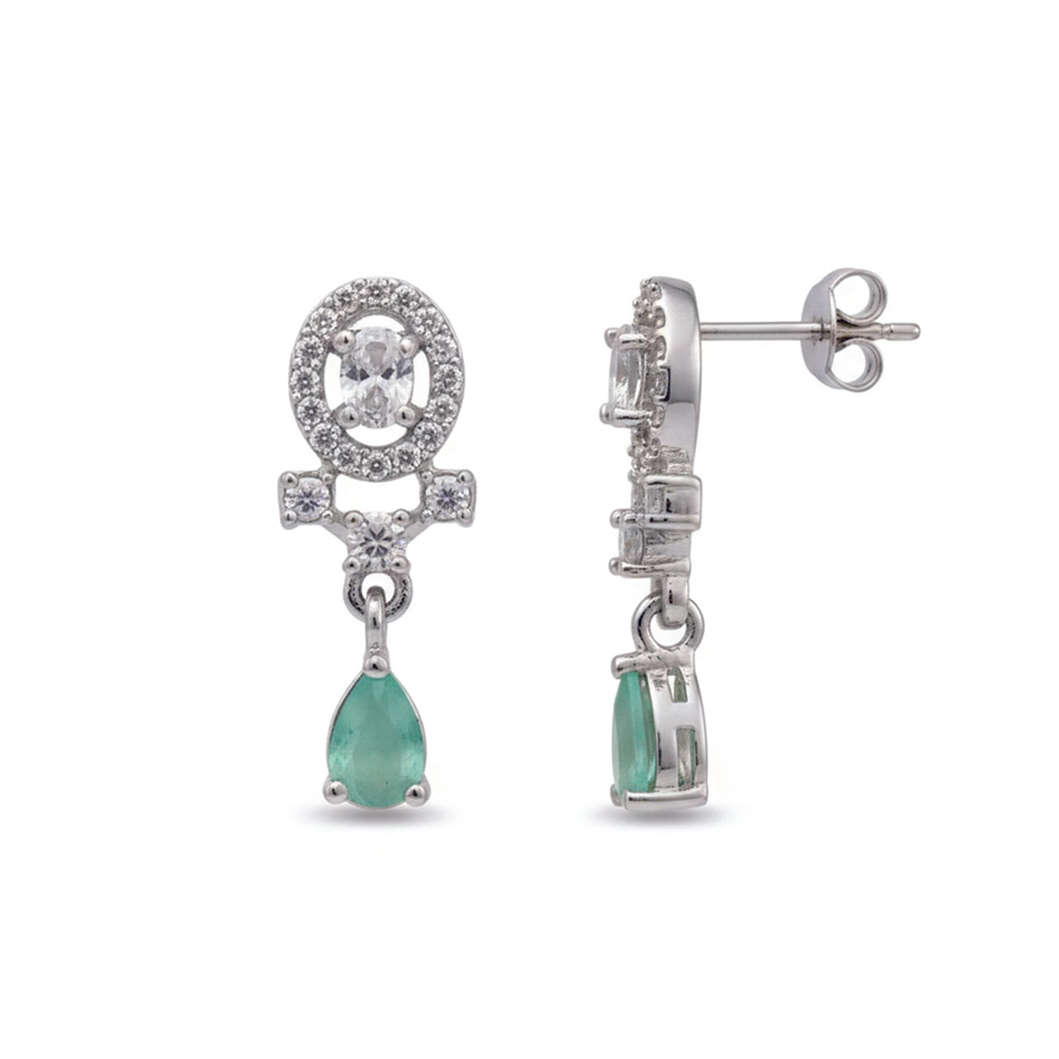 Kiaya- Mint Swirl Pear-Cut Drop Earrings in Sterling Silver