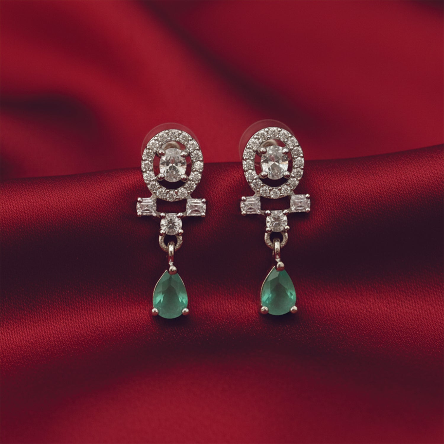 Kiaya- Mint Swirl Pear-Cut Drop Earrings in Sterling Silver