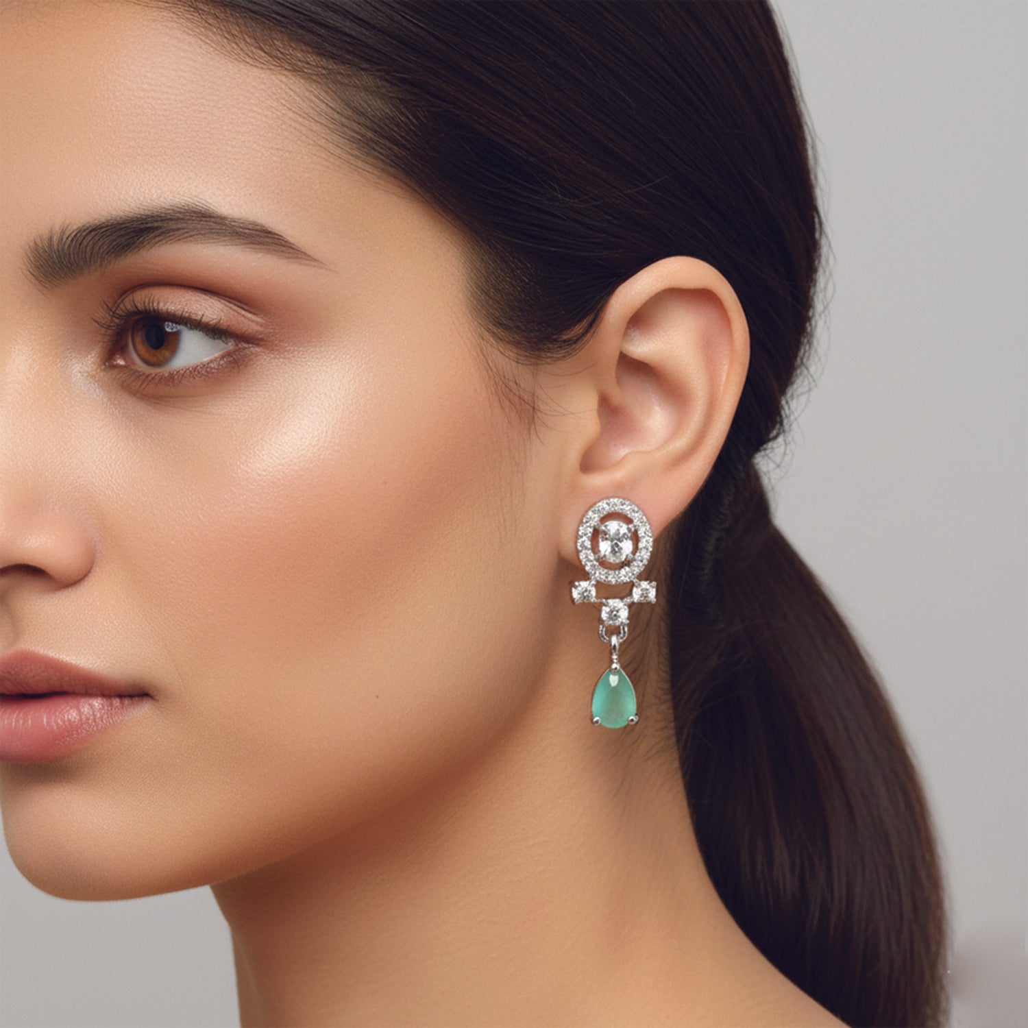 Kiaya- Mint Swirl Pear-Cut Drop Earrings in Sterling Silver