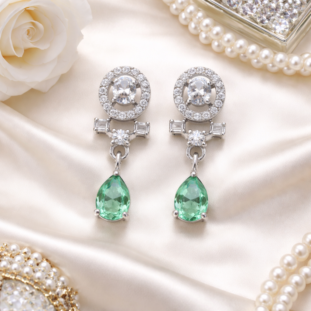 Kiaya- Mint Swirl Pear-Cut Drop Earrings in Sterling Silver