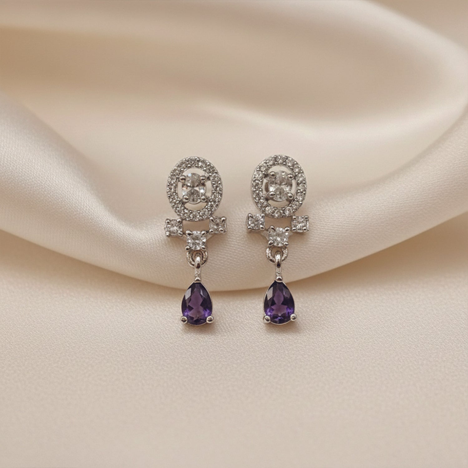 Kiaya- Purple Swirl Pear-Cut Drop Earrings in Sterling Silver