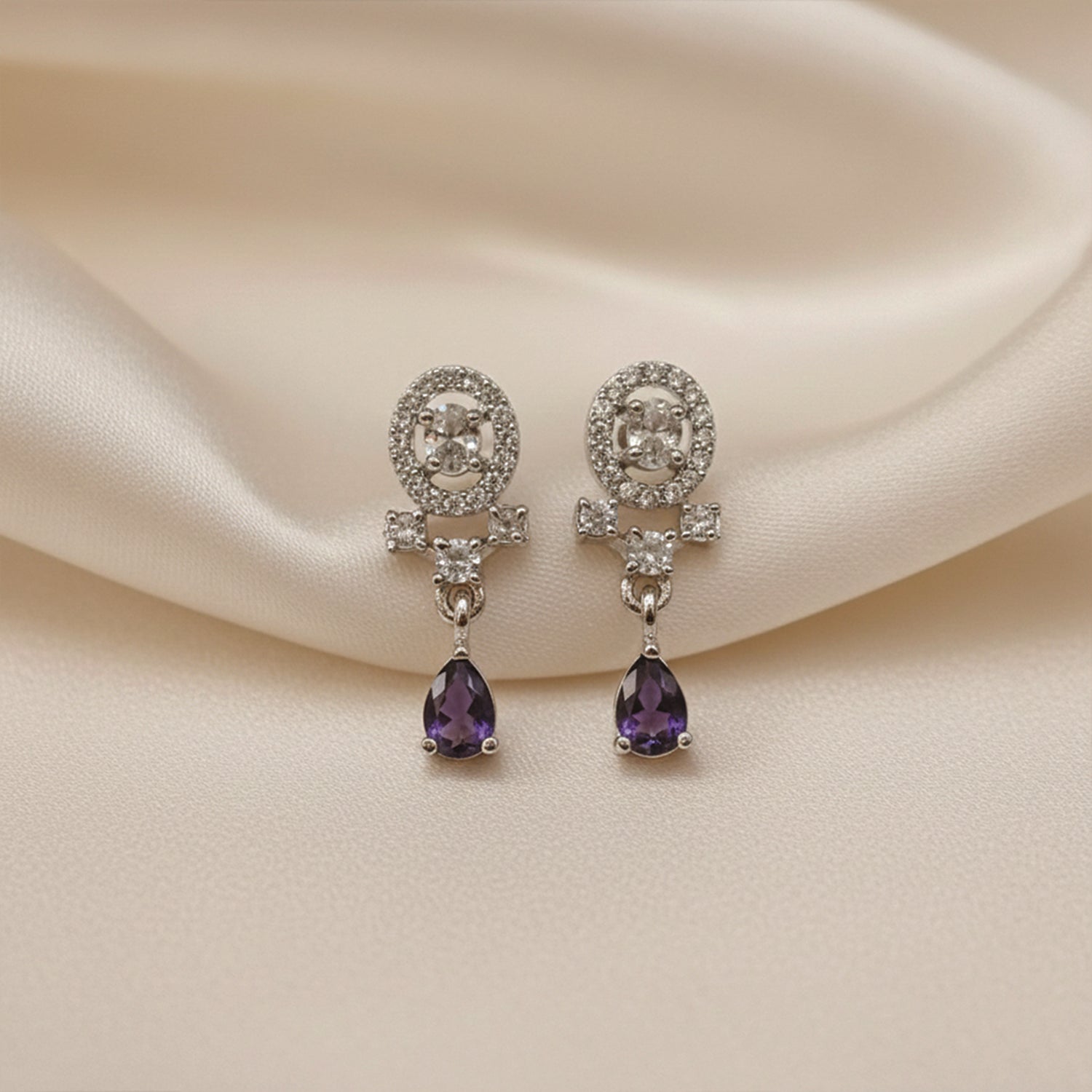 Kiaya- Purple Swirl Pear-Cut Drop Earrings
